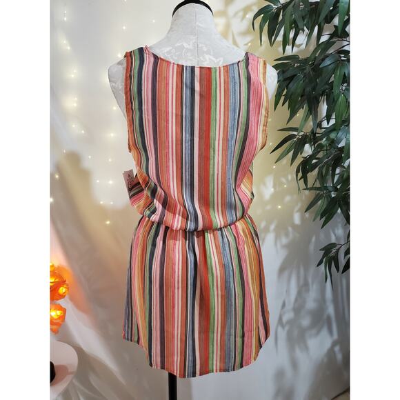 BECCA by Rebecca Virtue Smocked Sleeveless Dress Womens Size M NWT Multi Stripe - Picture 3 of 8